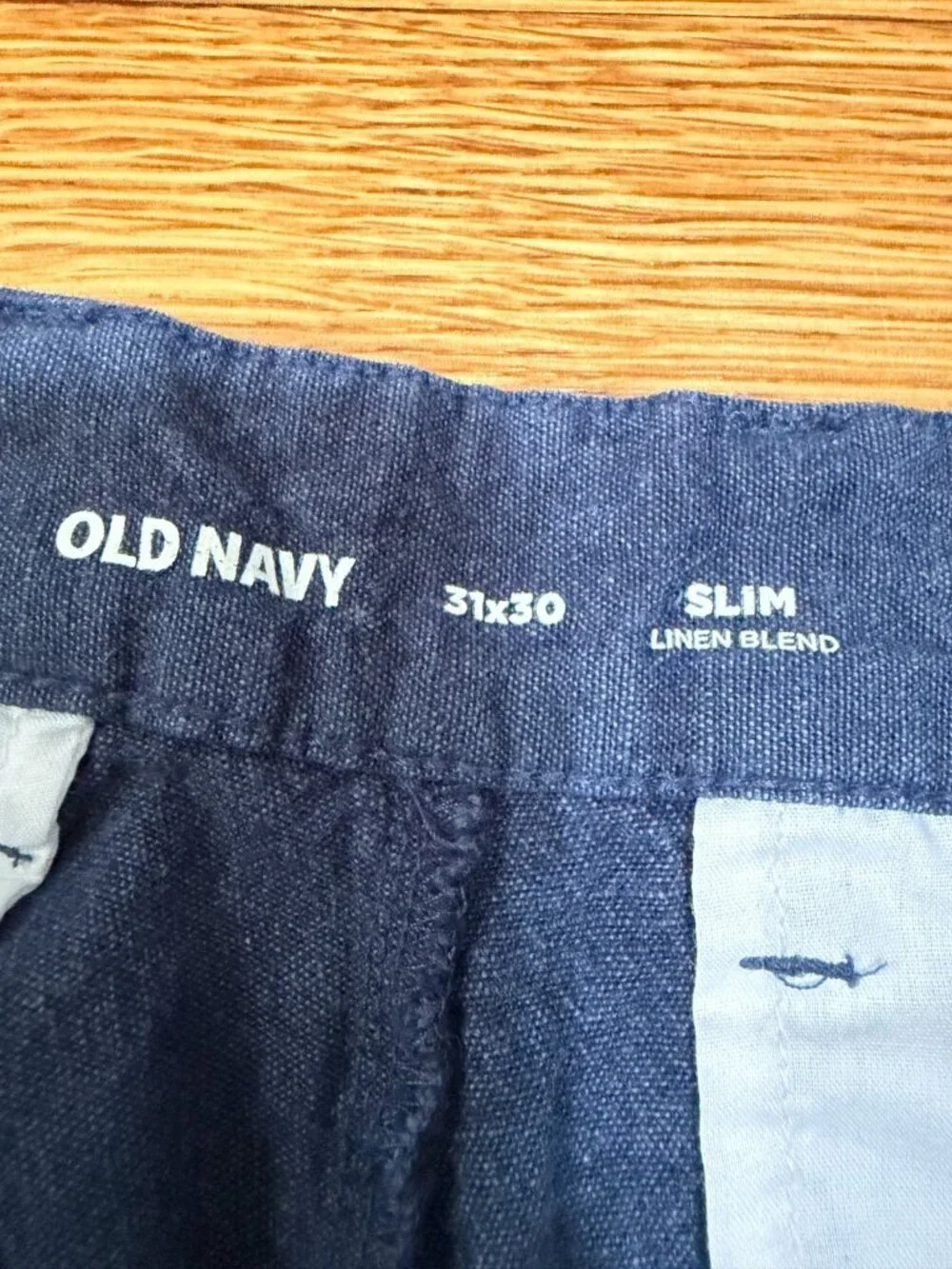 Old Navy Mens Slim Fit Pants Sz 31x28 (Tag 31x30) Blue Linen Cotton Casual Beach